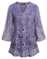 VALOLIA Bell Sleeve Tops for Women, Ladies Ruffle 3/4 Sleeve V Neck Tops and Blouses for Work Office Plus Size A-Line Swing Loose Fit Casual Lightweight Layered Tunics Shirt for Fall Purple Medium