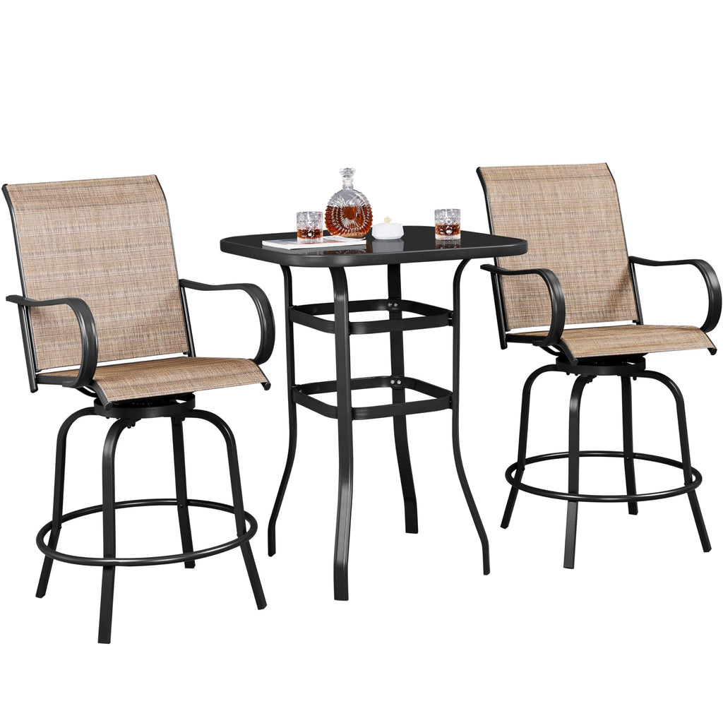 Yaheetech 3Pcs Outdoor Patio Bar Stools Set, Swivel Bistro Chairs with High Back and Armrest and 40.5