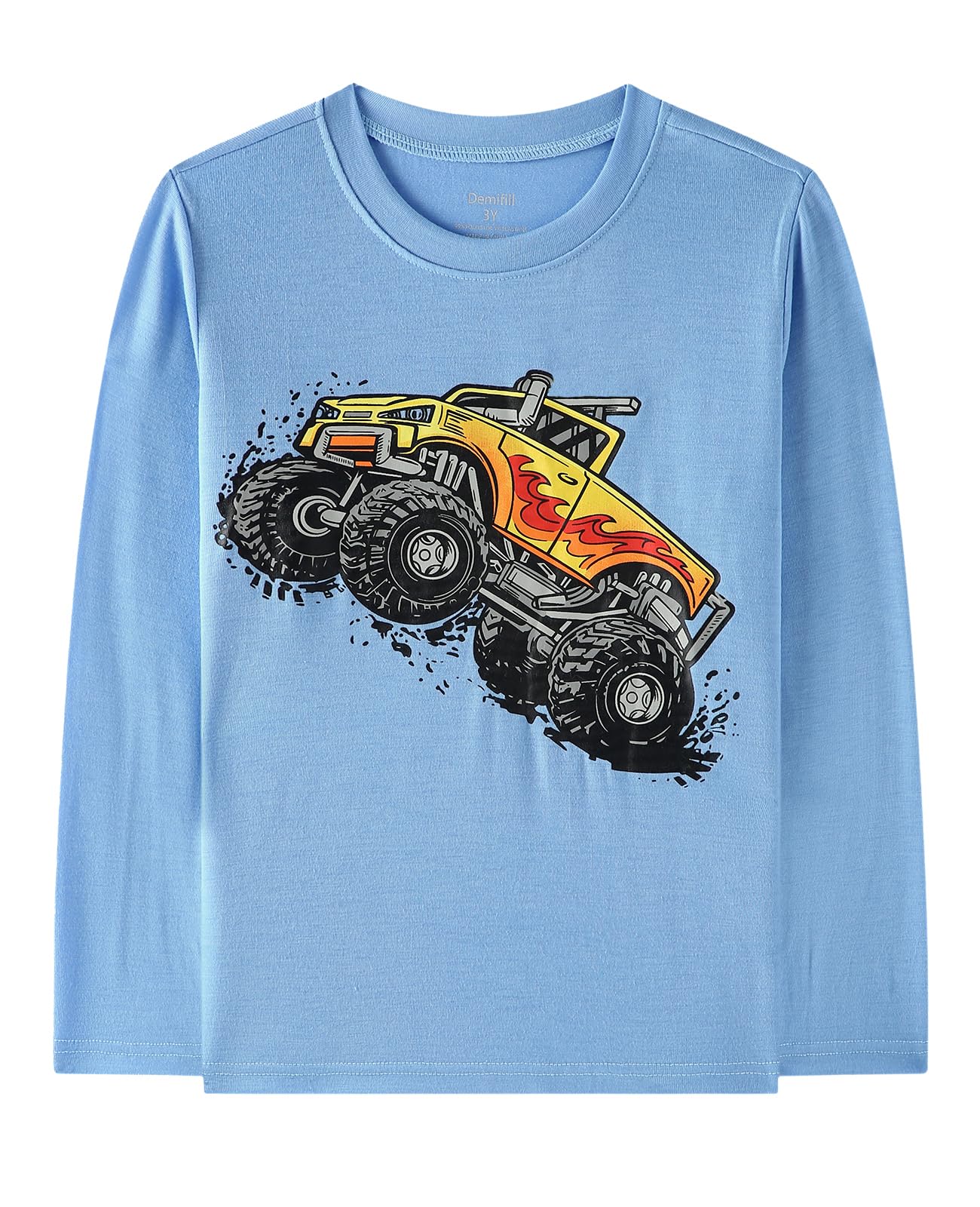 Demifill Toddler Boys 3 Pack Long Sleeve Truck T-Shirts Kid Boys Crew Neck T-Shirt Size 8Years