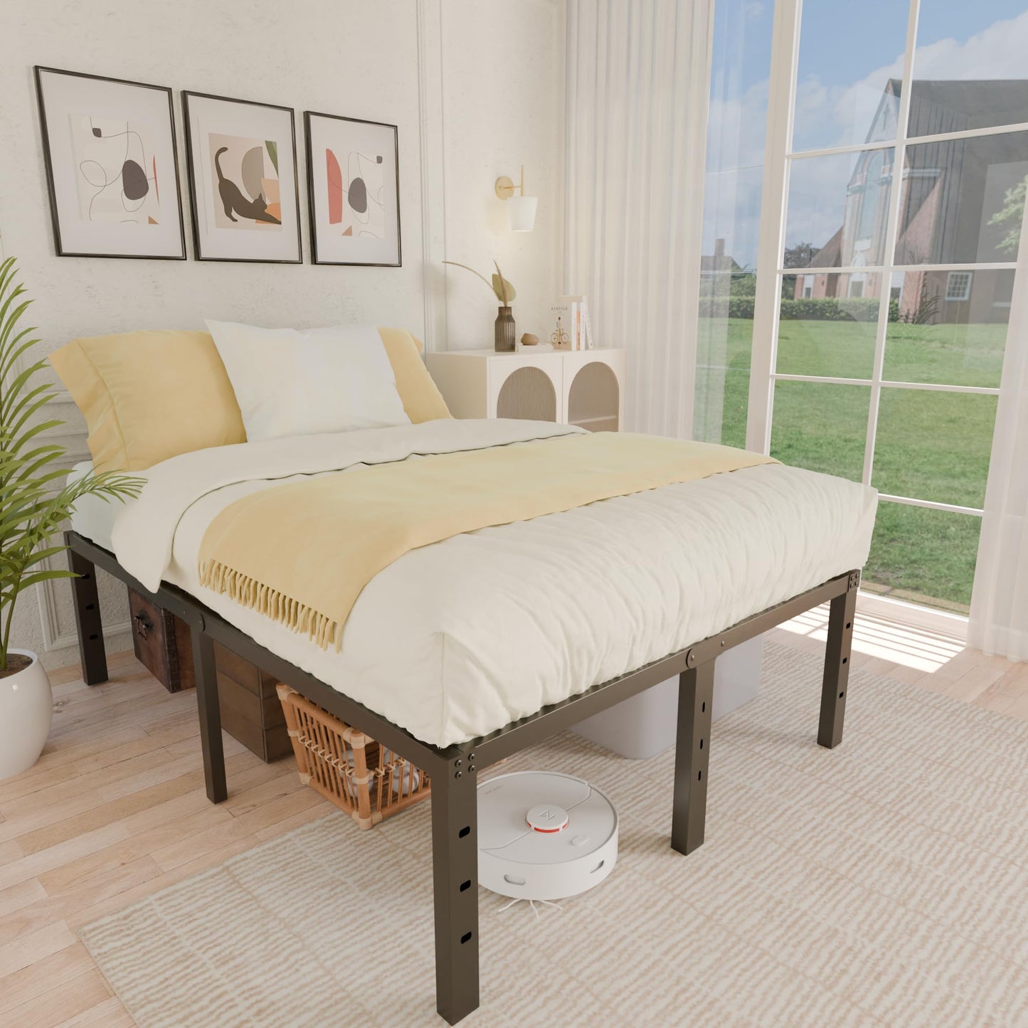ALDRICH 18 Inch Metal Full Size Bed Frame - Black Basic Steel Slats Platform, Easy Assembly Heavy Duty Noise Free Bedframes, No Box Spring Needed