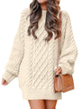 ANRABESS Womens Sweater Dress Oversized Cable Knit Chunky Long Sleeve Short Dresses 2025 Fall Outfits Vacation Winter Clothes Beige Large