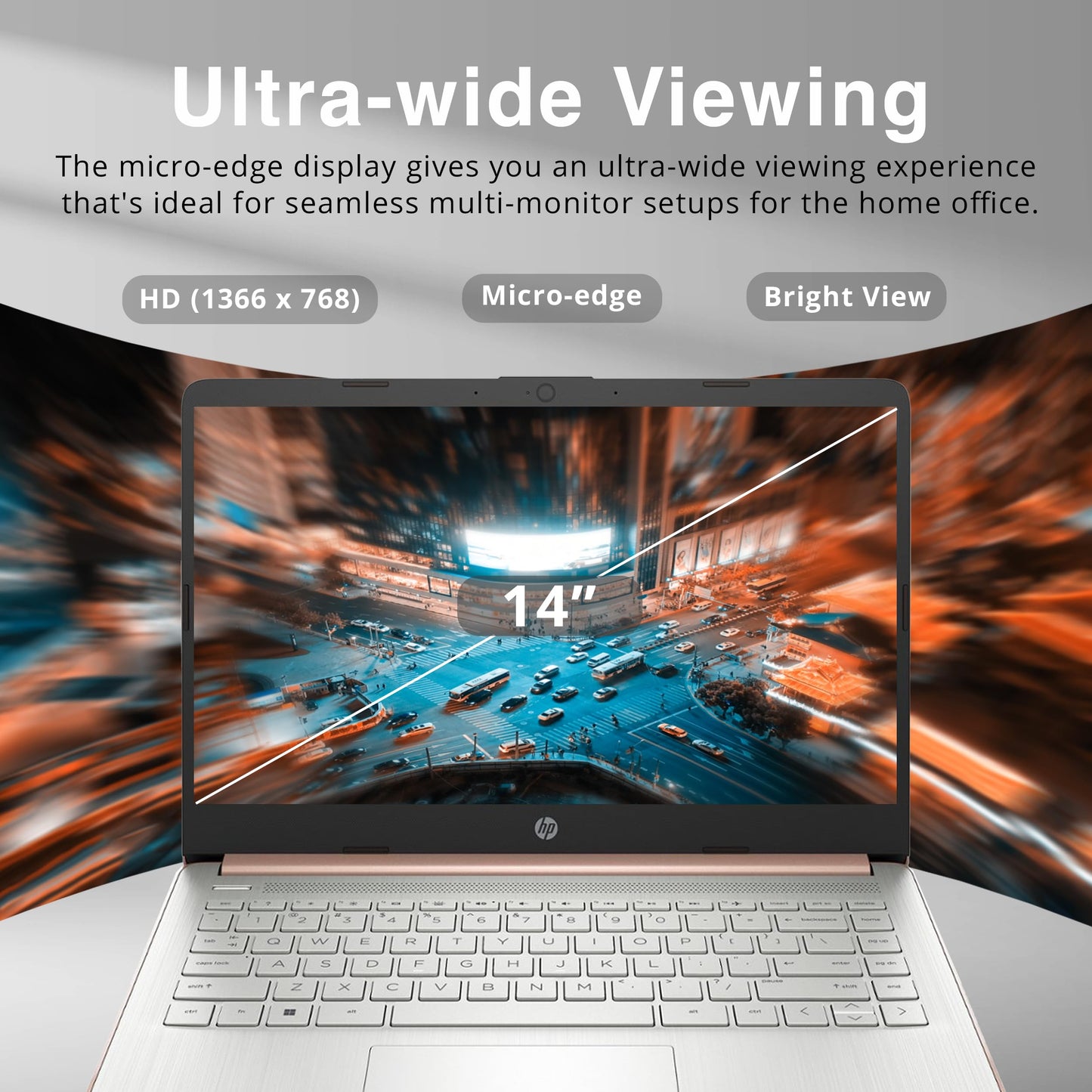 HP Premium Stream 14" HD BrightView Laptop, Intel Celeron N4120, 16GB RAM, 64GB eMMC Storage, UHD Graphics, HD Webcam, 1 Year Office 365, Bluetooth, WiFi, HDMI, Win 11s, Gold, 32GB Hotface USB Card