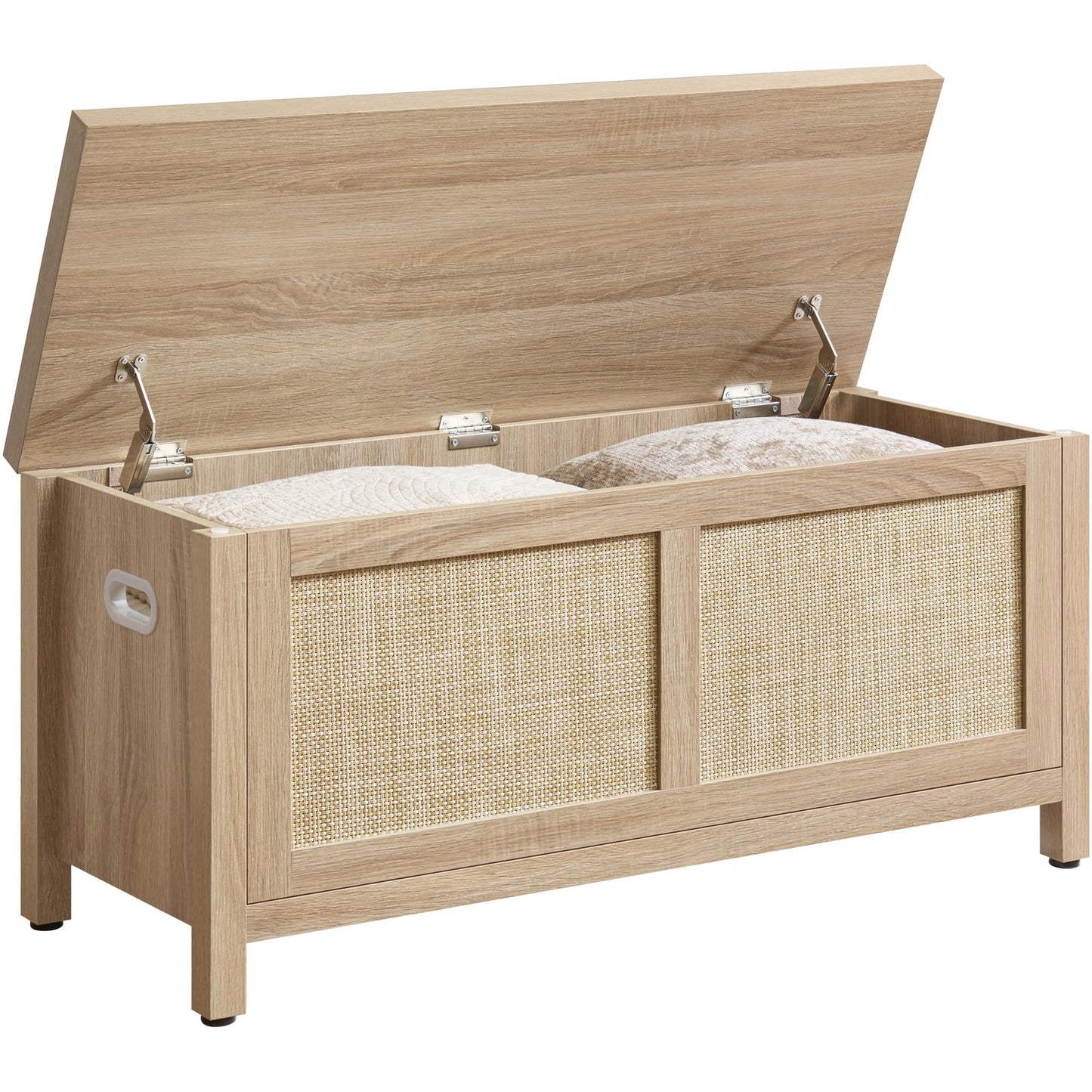 SICOTAS Rattan Storage Chest - 39.4" Storage Bench for Bedroom, Boho Storage Truck with 2 Safety Hinges and Flip Top for Living Room Entryway, Supports 220 lb, Light Oak