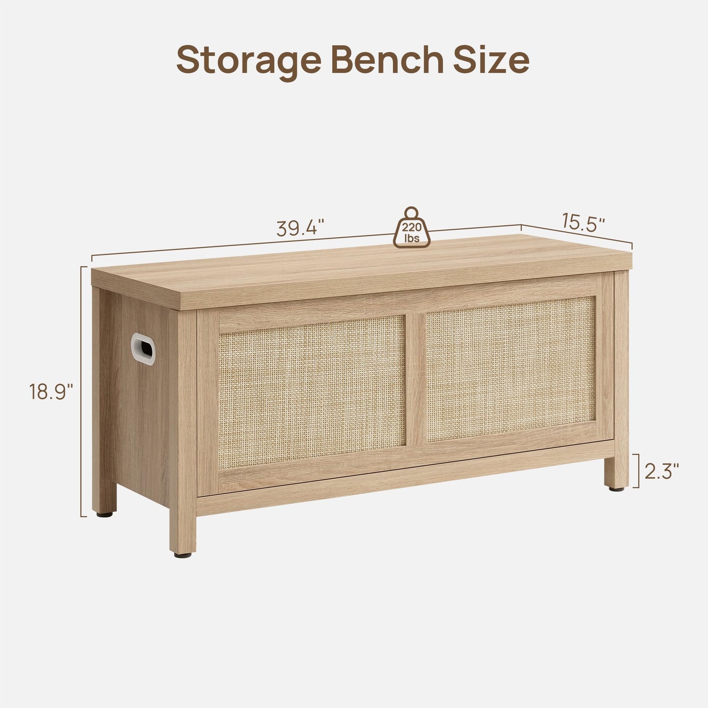 SICOTAS Rattan Storage Chest - 39.4" Storage Bench for Bedroom, Boho Storage Truck with 2 Safety Hinges and Flip Top for Living Room Entryway, Supports 220 lb, Light Oak