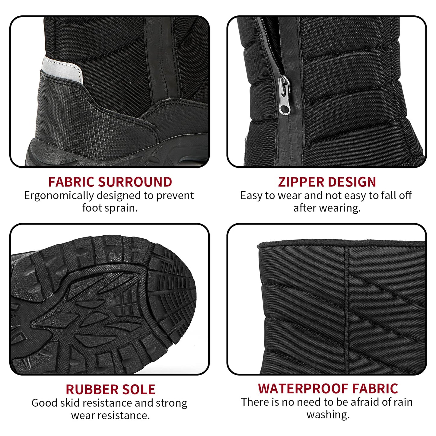 SILENTCARE Mens Winter Mid-Calf Snow Boot Fur Warm Waterproof Slip On Outdoor Athletic