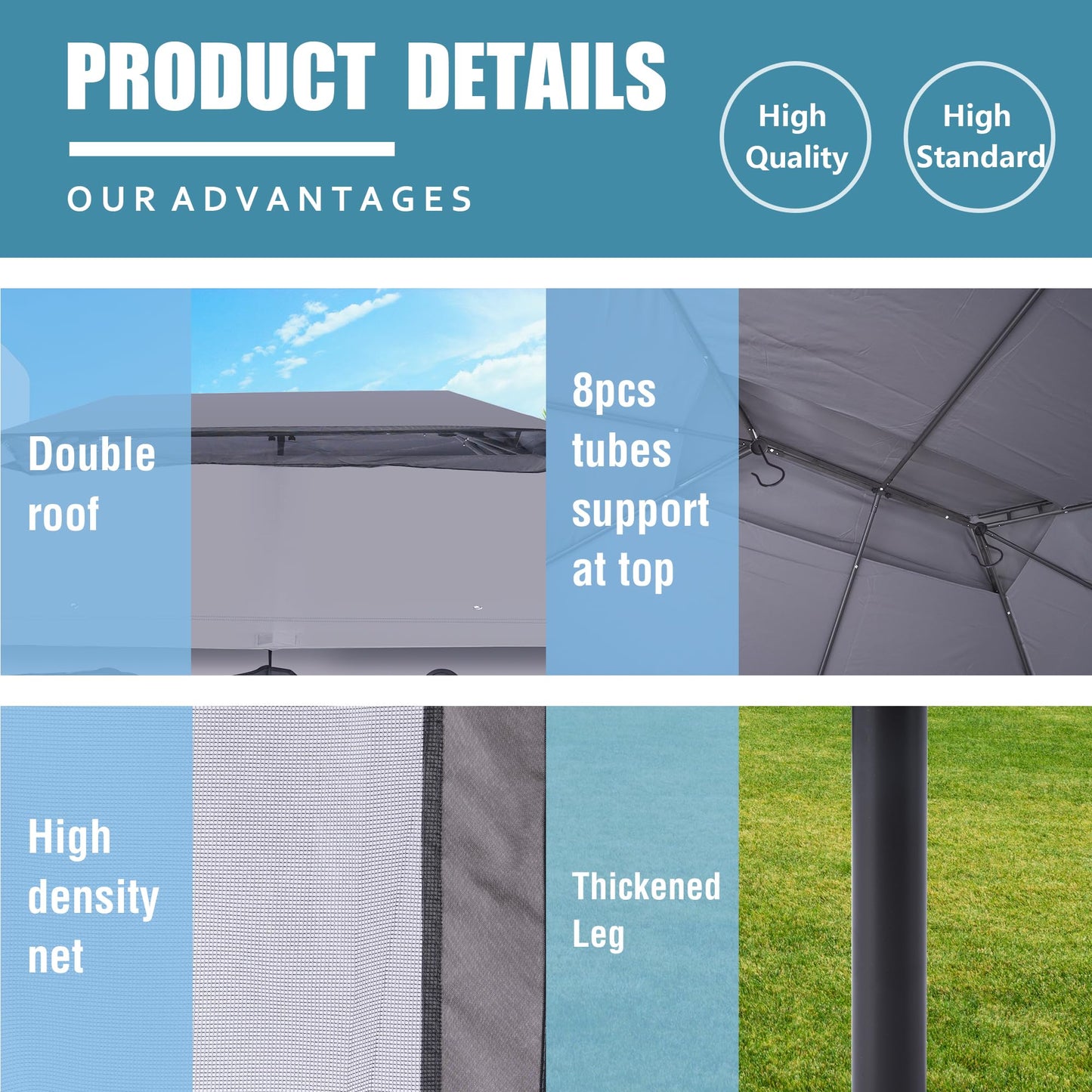 FAB BASED 10x13ft Patio Gazebo with Mosquito Netting and Sand Bag, Fireproof Enclosure & Waterproof Screen Tent, Garden Pavilion for Patio, Backyard, Lawn (Dark Grey)