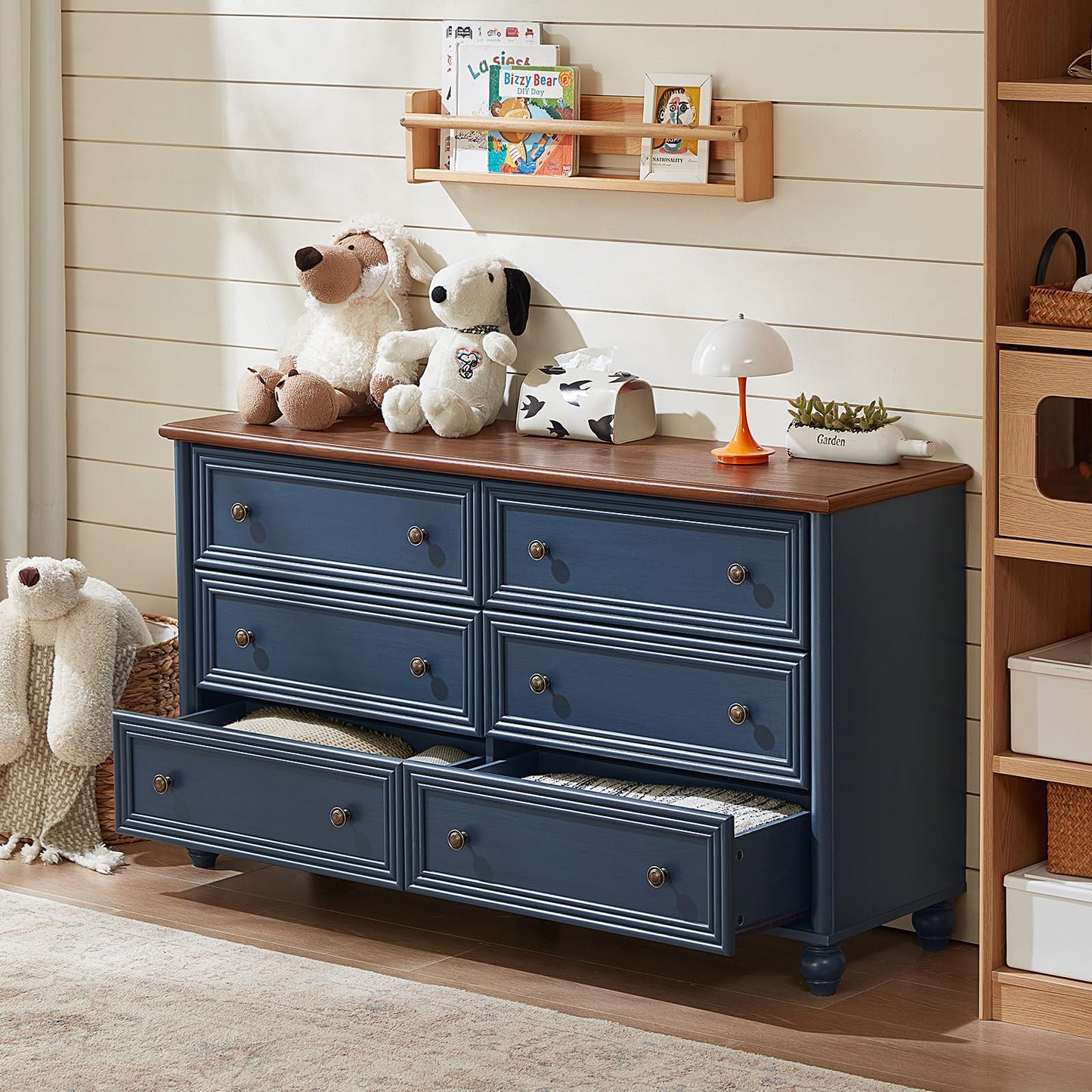 Farmhouse Dressers & Night Stand Set of 4, Wood 54" Wide Dresser & 43.5"Tall Chest of Drawers, 18" with Charging Station Nightstand Set of 2, Bedroom Furniture Dresser Set for Home Living Room Hallway
