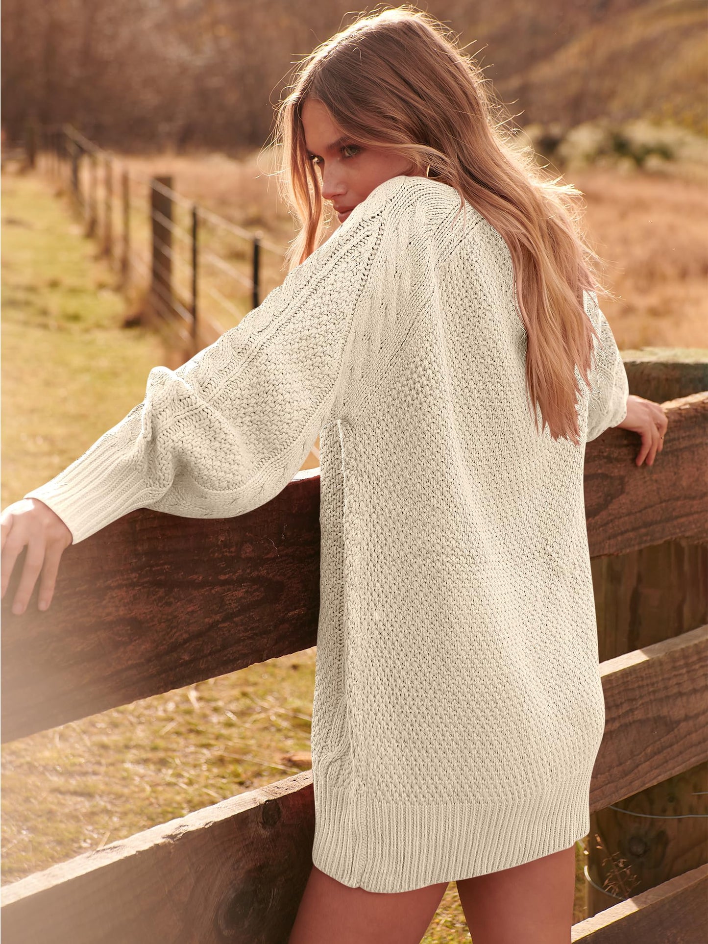 ANRABESS Womens Sweater Dress Oversized Cable Knit Chunky Long Sleeve Short Dresses 2025 Fall Outfits Vacation Winter Clothes Beige Large