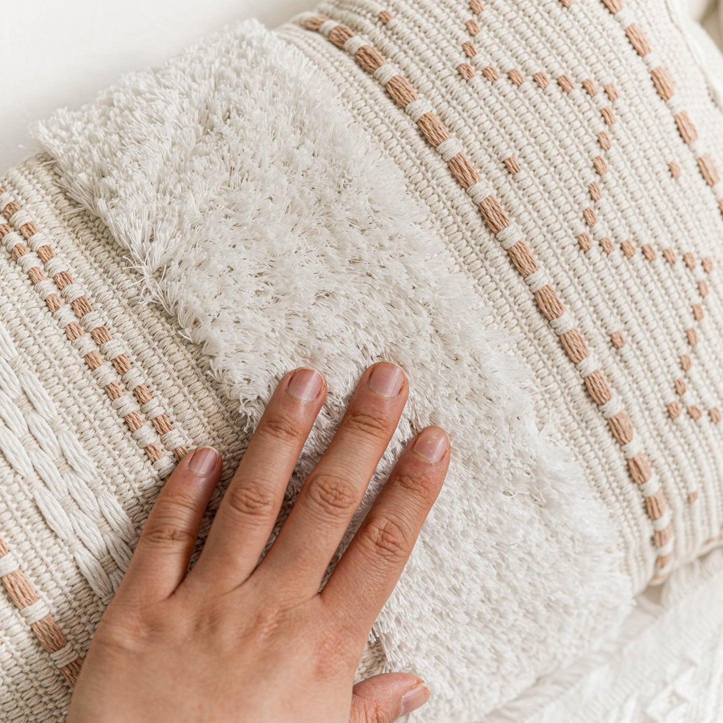 BlissBlush Decorative Lumbar Throw Pillow Cover 12x20 Combo Set of 2 Cream Neutral White Rectangular Boho Accent Pillowcase Farmhouse Cushion for Couch Sofa Bedroom Living Home Décor Cover ONLY