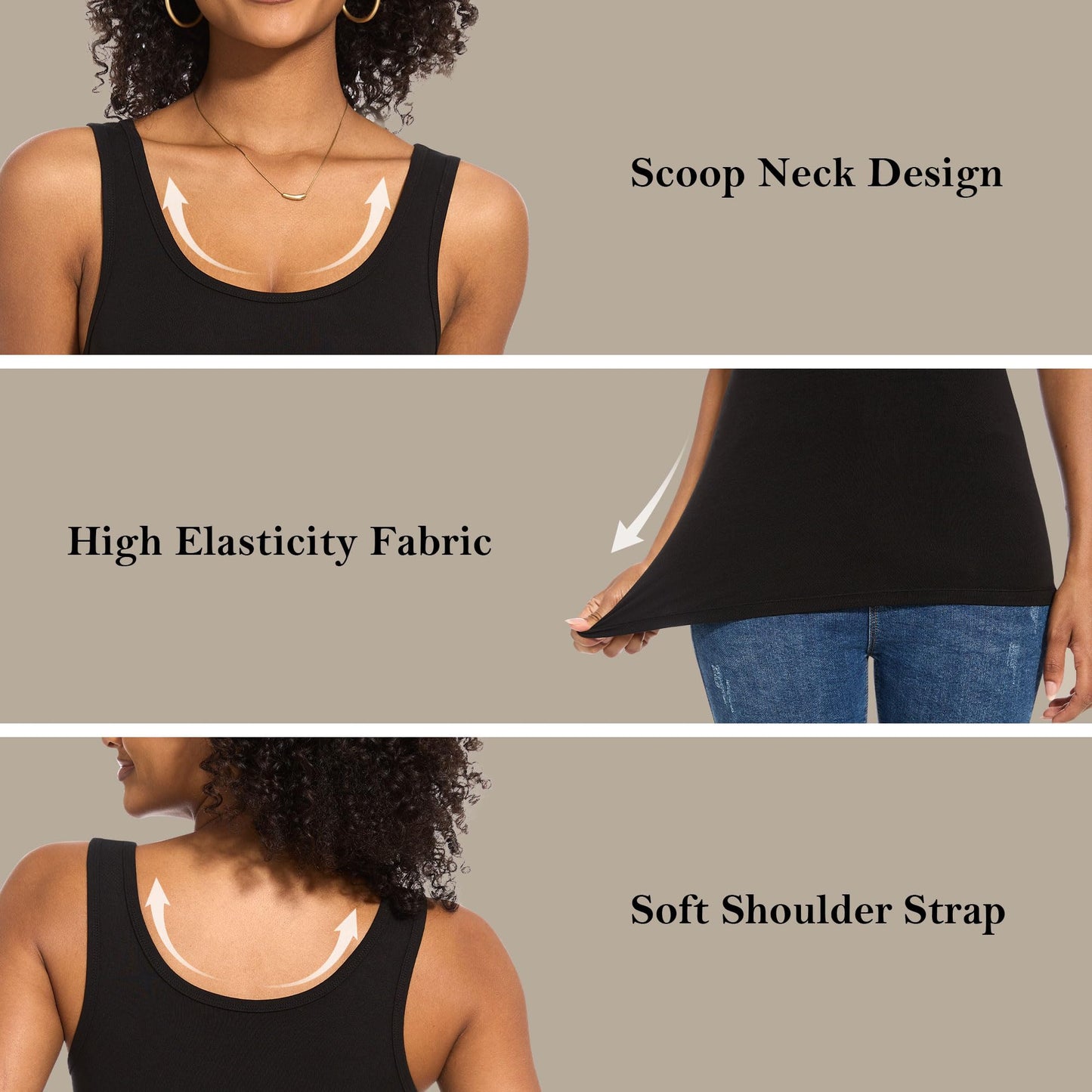 TVKSOM 5 Pack Tank Tops for Women Scoop Neck Sleeveless Undershirt Casual Basic Fitted Stretchy Tank Top Tee Shirts