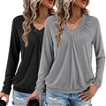 AIZHINENG 2 Pack Women Tops Long Sleeve Shirts V Neck Loose Fit Soft Casual Solid Color T-Shirts Fall Clothing