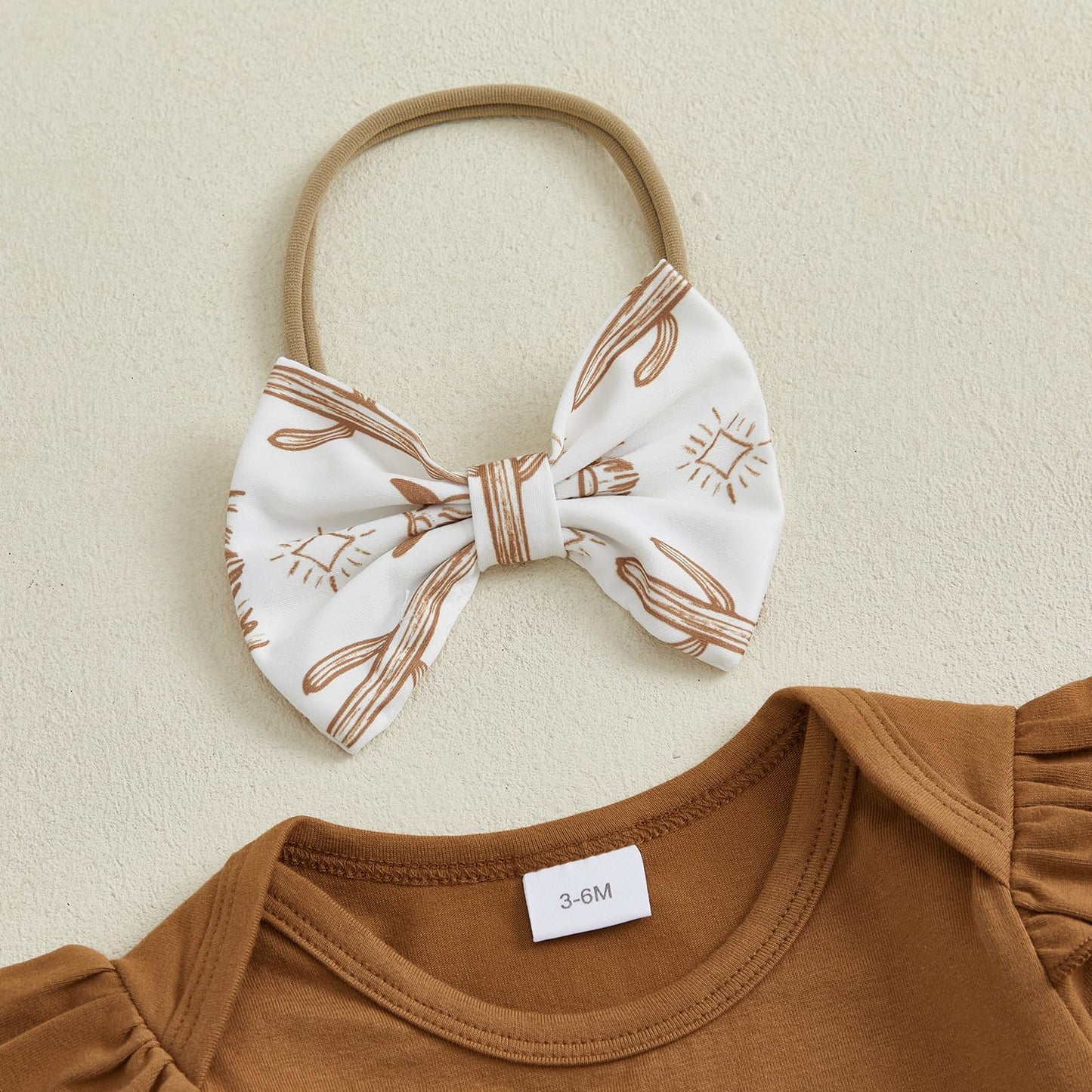 Summffie Western Baby Girl Fall Clothes Cute Cow Print Long Sleeve Romper Bell Bottom Flared Pants Set Newborn Cowgirl Outfit (New To The Herd Brown, 0-3 Months)