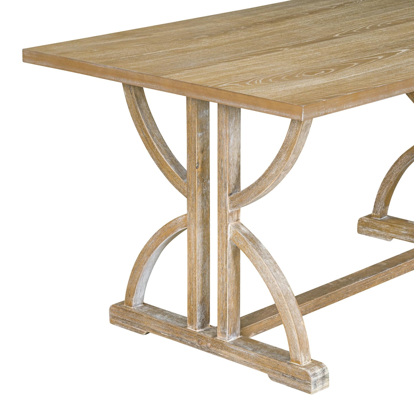 Merax Solid Wood Kitchen Dining Room Table Set with Bench and Chairs for 6 Persons, Dining Table Set with with Rectangulars Table and Upholstered Seat, Natural Wood Wash