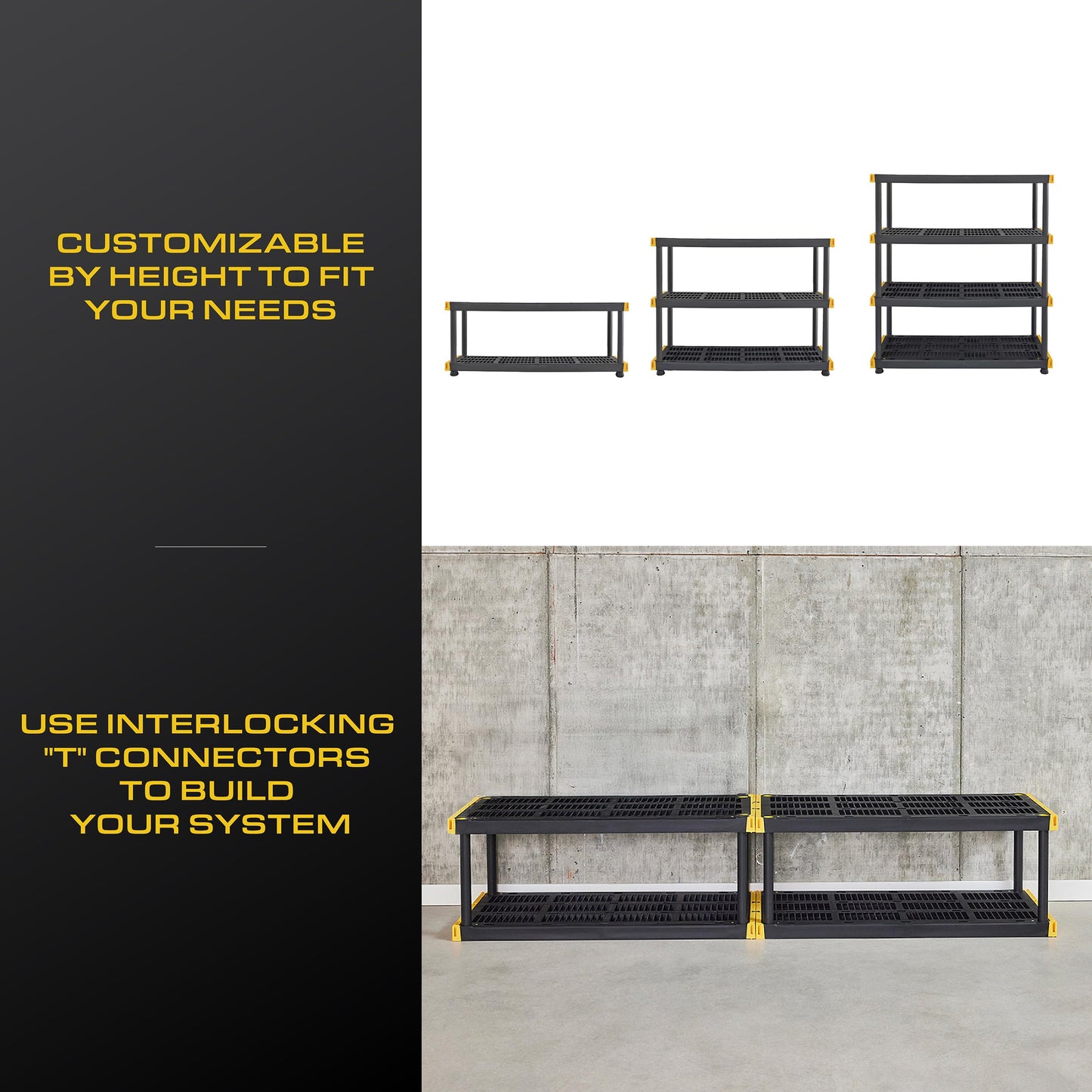 CX Black & Yellow, Shelving Unit and Heavy Duty Storage Containers, Extremely Durable (Shelf + 27 Gallon Container (8-Pack)), for Garage, Warehouse & Seasonal Storage
