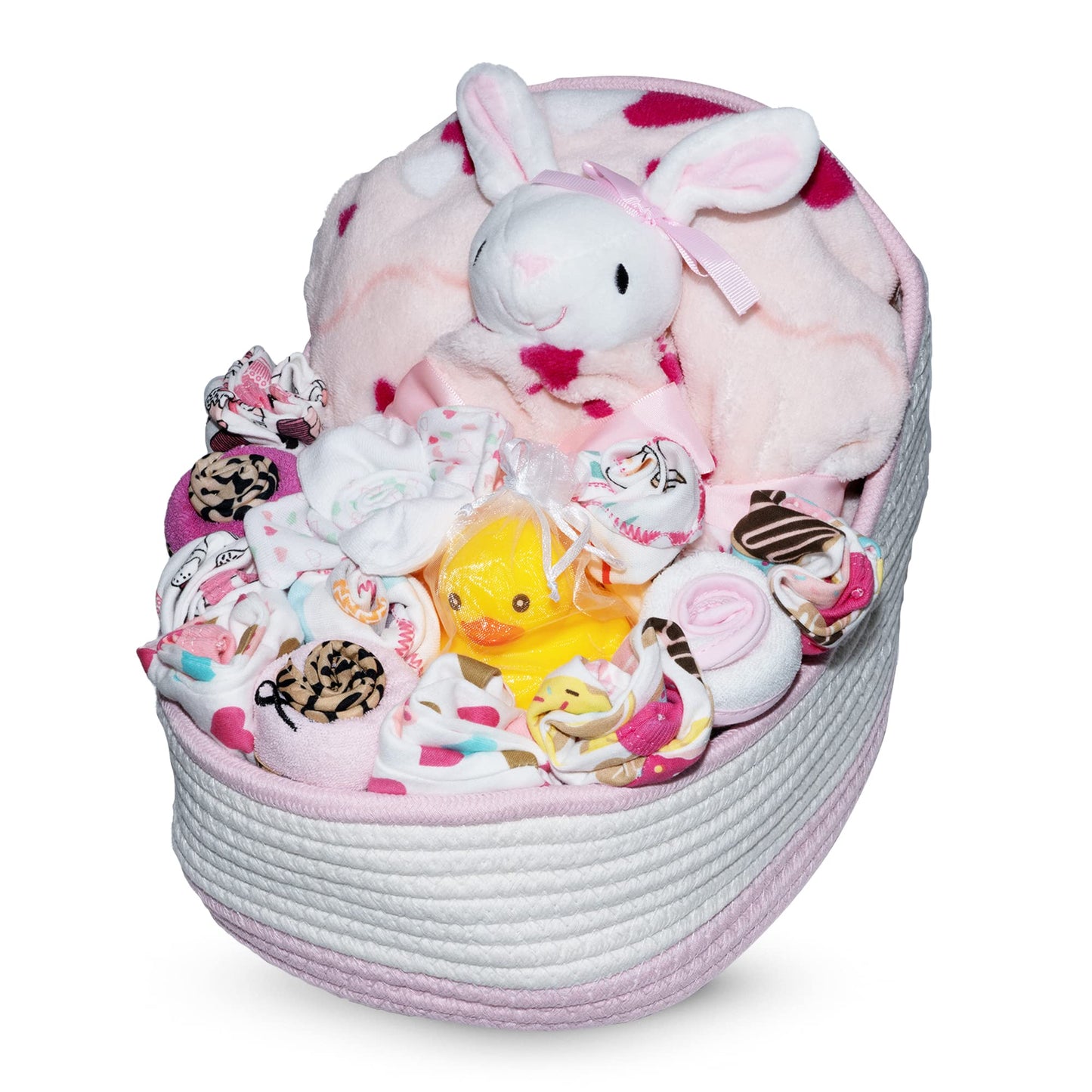 Bassinet New Baby Girl Gift Set | Unique Newborn Gift Basket Hamper for Gender Reveal | Baby Essentials for Expecting Moms & Parents | 17-Piece Baby Layette Set | Pink - Nikki's Gift Baskets