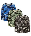 Cadidi Dinos Big Boy's Camo Pattern T-Shirt, Camouflage Long Sleeve Pullover Tops Tees Shirts Cotton Casual Crewneck Print T-Shirts 3 Packs Size 10-11 Years