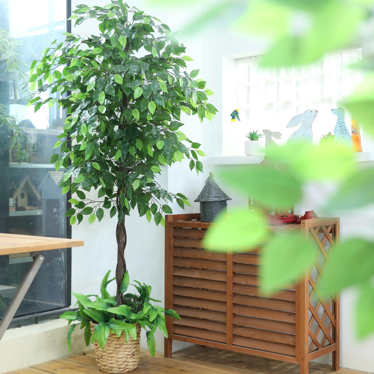 KOL 6ft Artificial Ficus Plants with 10’’ Hand-Woven Flower Basket, Realistic Fake Fiddle Leaf Fig Tree,70in Faux Silk Plant, Lyrata Plant Greenery,1826 Leaves,Indoor Outdoor Office Decor
