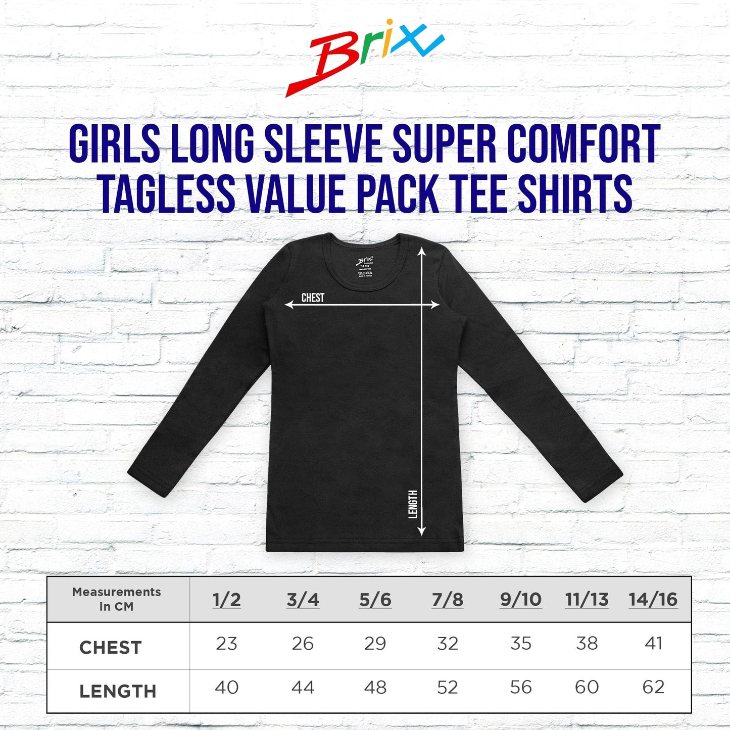 Brix Girls' Long Sleeve Tees - 4 -Pack Crew Neck Super Soft Cotton T Shirts. 5/6