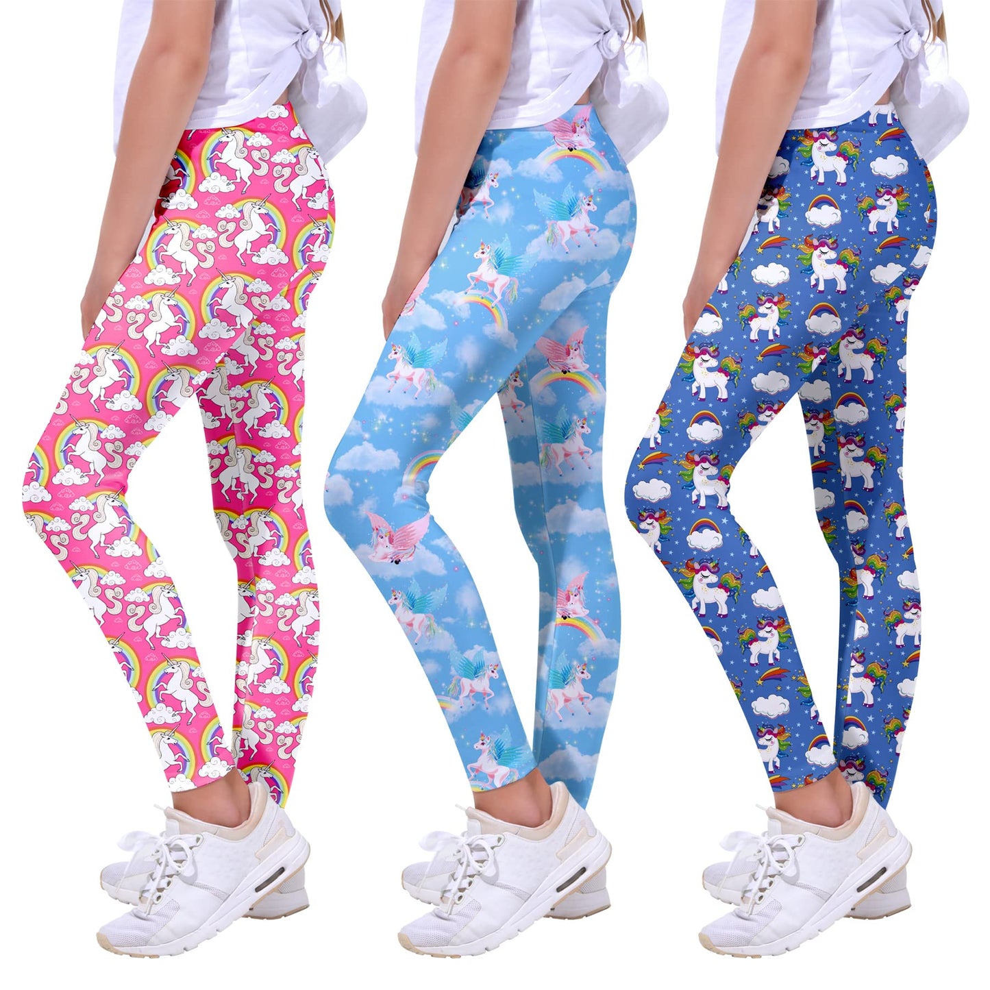 Quedoris Girls 3-Pack Printed Leggings Starry/Rainbow/Dreamy Unicorn 130Y