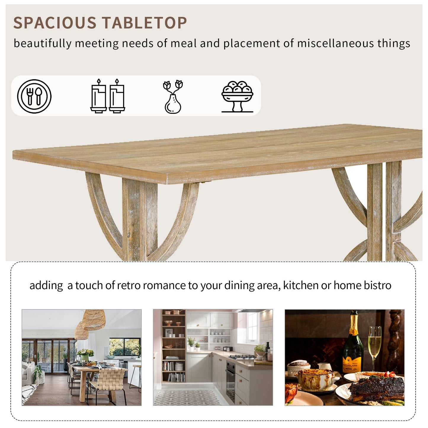 Merax Solid Wood Kitchen Dining Room Table Set with Bench and Chairs for 6 Persons, Dining Table Set with with Rectangulars Table and Upholstered Seat, Natural Wood Wash