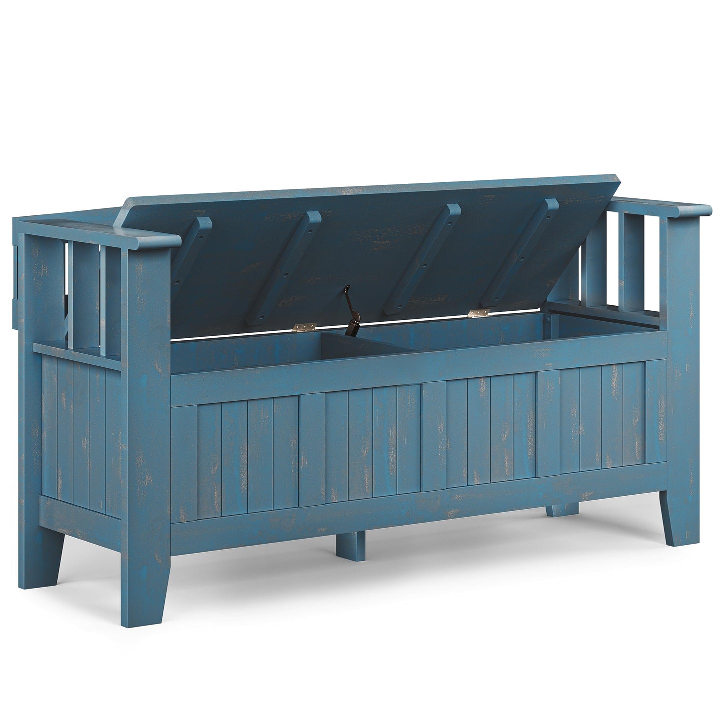 SIMPLIHOME Acadian Entryway Storage Bench - 48 inch Wide Solid Wood Hallway Seat in Distressed Coastal Blue, Transitional Bench for Entryway or Living Room with Lift-Up Lid and Spacious Storage
