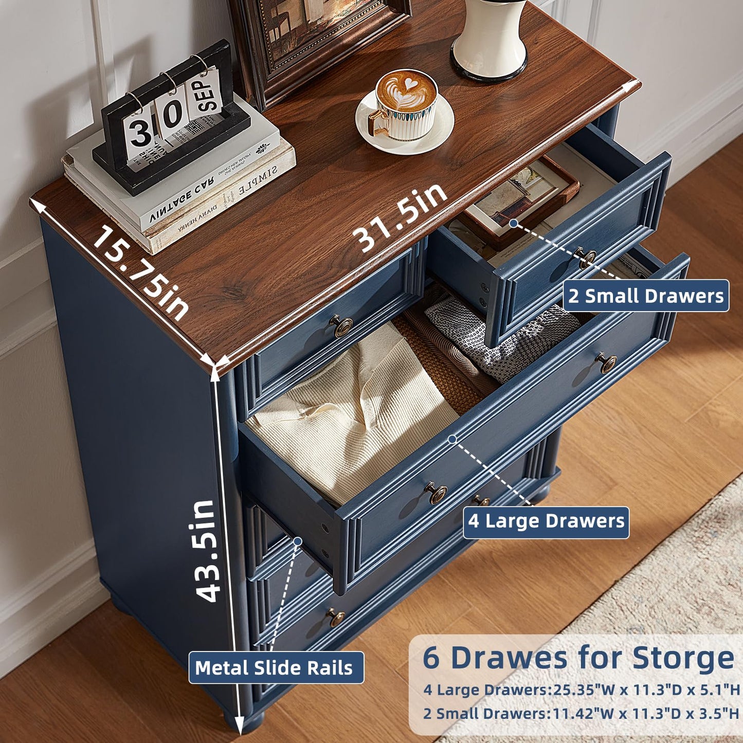 Farmhouse Dressers & Night Stand Set of 4, Wood 54" Wide Dresser & 43.5"Tall Chest of Drawers, 18" with Charging Station Nightstand Set of 2, Bedroom Furniture Dresser Set for Home Living Room Hallway