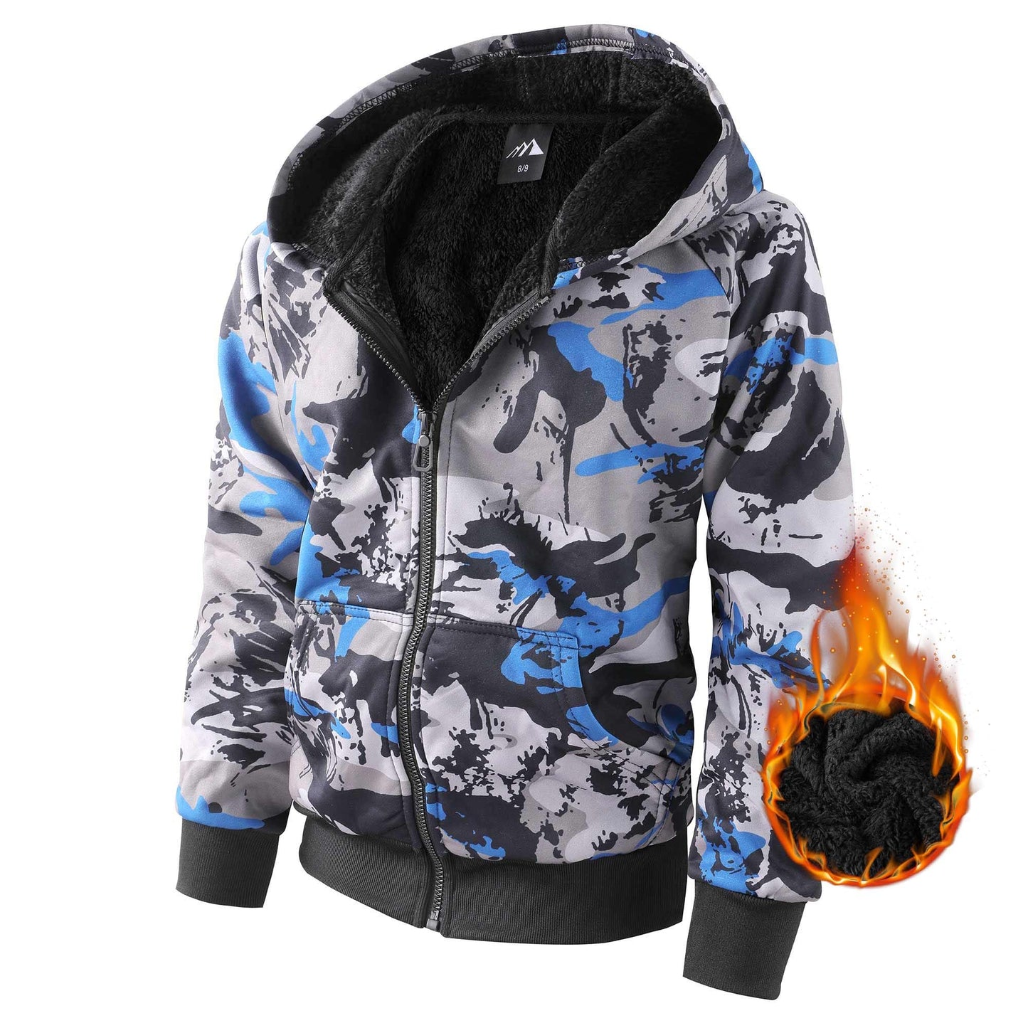 Boy's Zip Up Hoodie Heavyweight Winter Sweatshirt Fleece Sherpa Lined Warm Jacket (10-12, 12#blue camouflage)