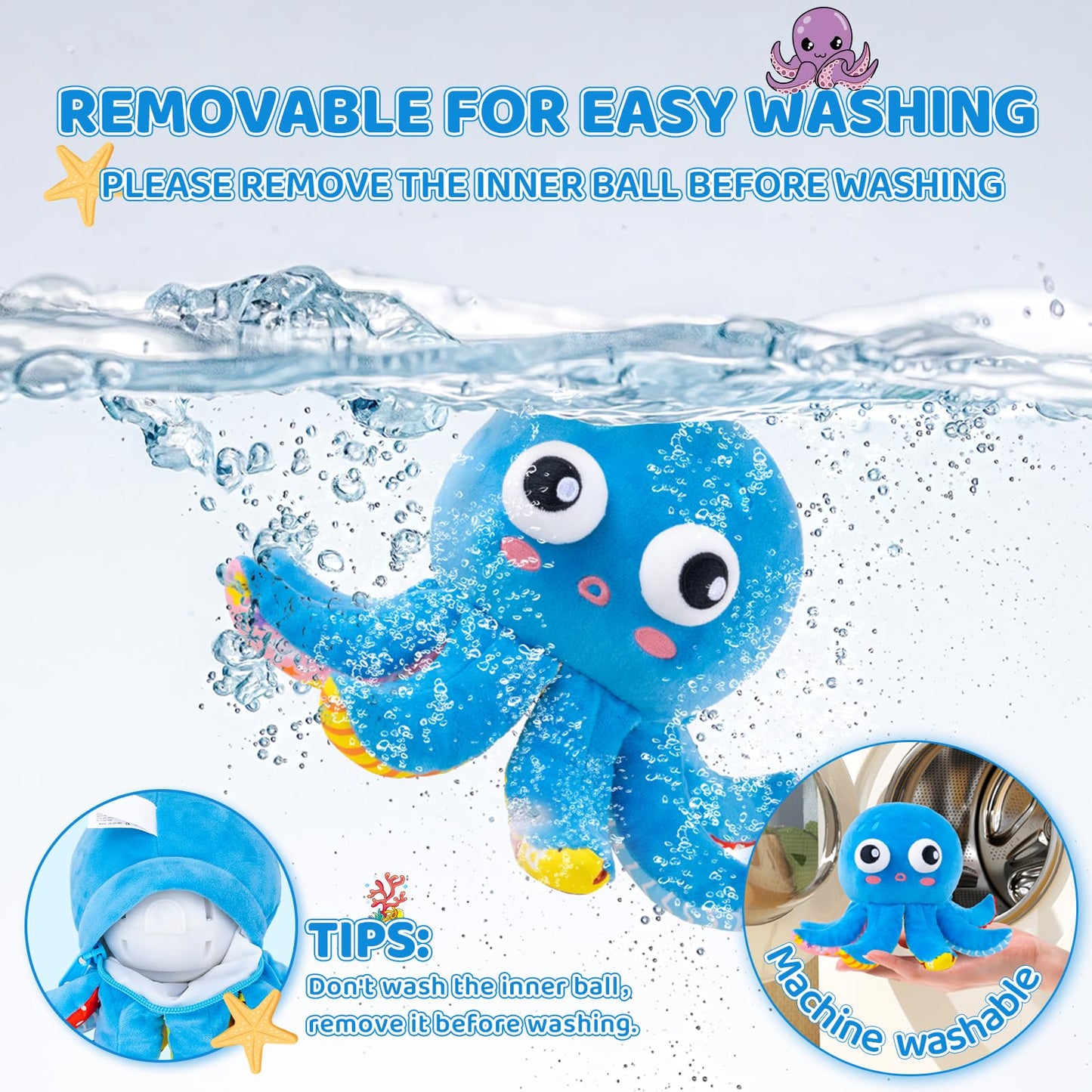 Baby Toys 6-12 Months, Musical Crawling Bouncing Octopus Plush Toys 12-18 Months, 50 Songs & Recording Feature, Interactive Toddler Toys Age 1-2 Tummy Time Toys for 1 Year Old Infant