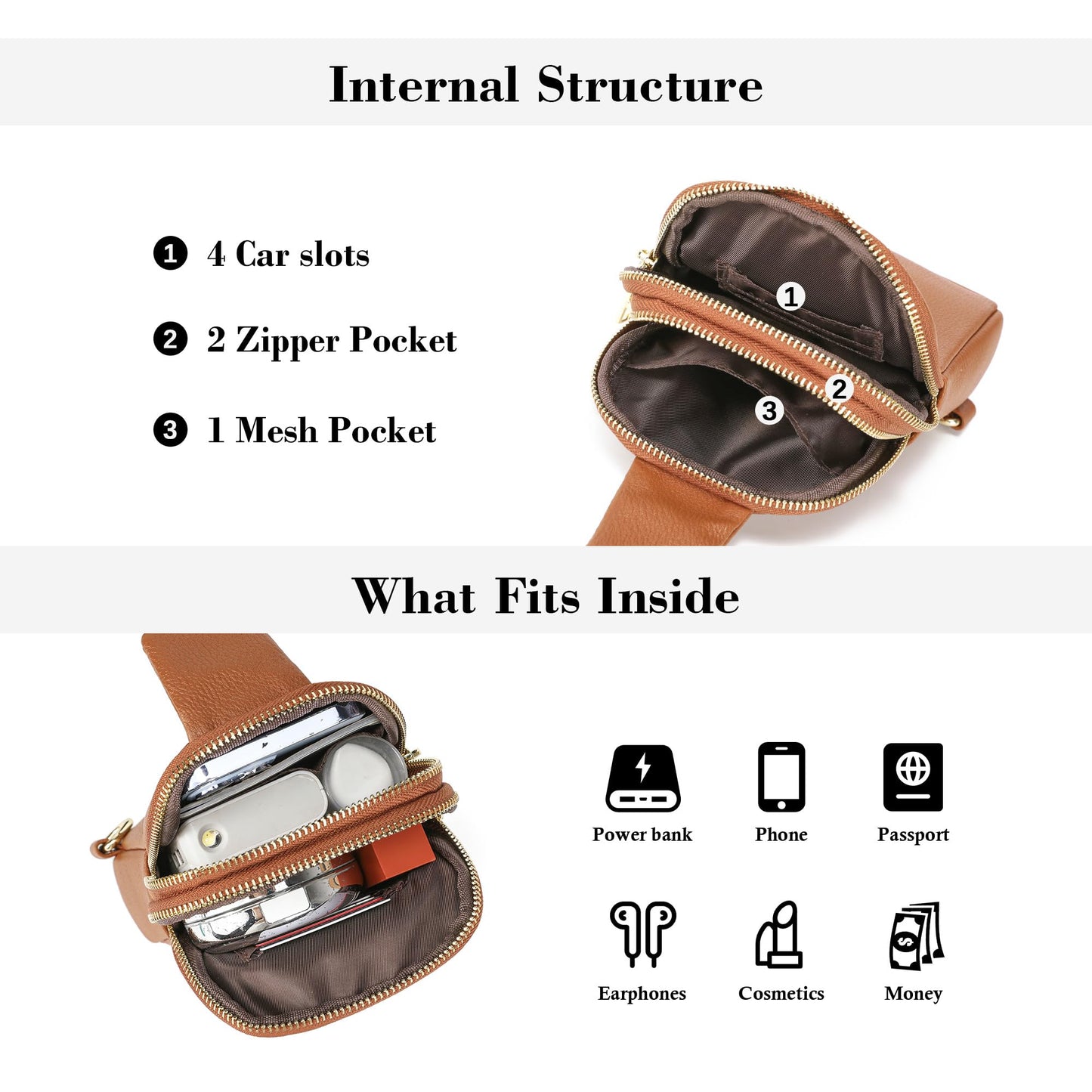 INICAT Travel Small Crossbody Sling Bags Valentines Day Gifts Women Her Cross Body Purses Vegan Leather Birthday(Brown)