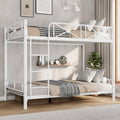 IDEALHOUSE Metal Bunk Bed Twin Over Twin, Modern Heavy Duty Bunkbeds with Safety Guard Rails & Space-Saving Design, Steel Twin Bunk Beds for School, Bedroom, White