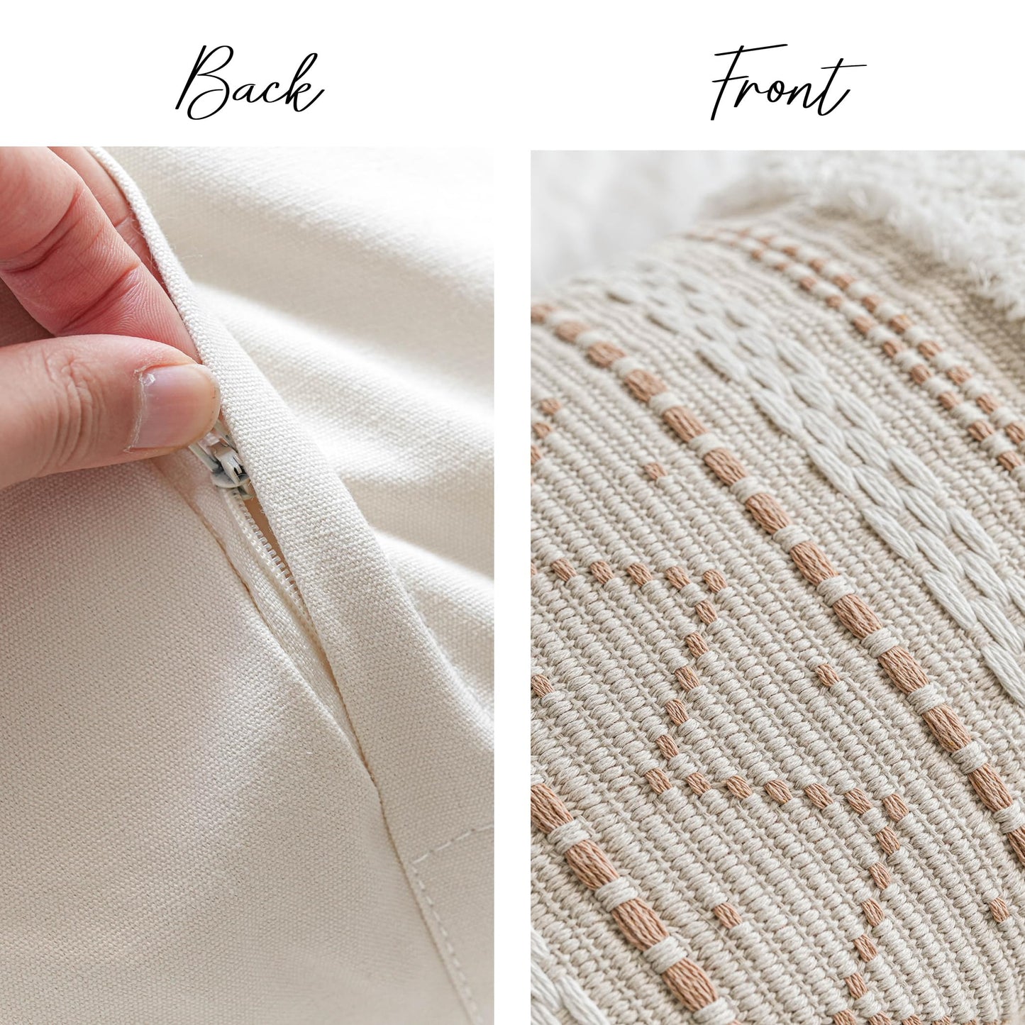 BlissBlush Decorative Lumbar Throw Pillow Cover 12x20 Combo Set of 2 Cream Neutral White Rectangular Boho Accent Pillowcase Farmhouse Cushion for Couch Sofa Bedroom Living Home Décor Cover ONLY