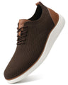 VILOCY Men's Dress Sneakers Oxfords Casual Business Shoes Lace Up Lightweight Walking Knit Mesh Fashion Sneakers Brown, EU45