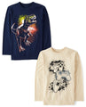 The Children's Place Boys Gamer Long Sleeve Graphic T-Shirts,Multipacks Game Controller/Dino Glow 2-Pack Medium