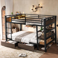 Bellemave Full Size Bunk Bed with Storage Drawers and 3-Tier Shelves, Full Bunk Bed with Charging Station and Lights, Heavy Duty Metal Bunk Beds for Teen, Adults