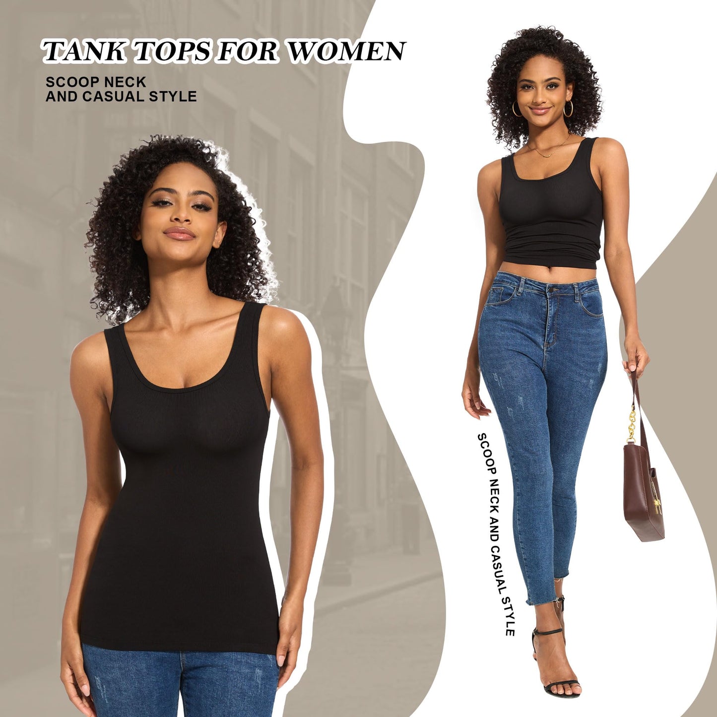 TVKSOM 5 Pack Tank Tops for Women Scoop Neck Sleeveless Undershirt Casual Basic Fitted Stretchy Tank Top Tee Shirts