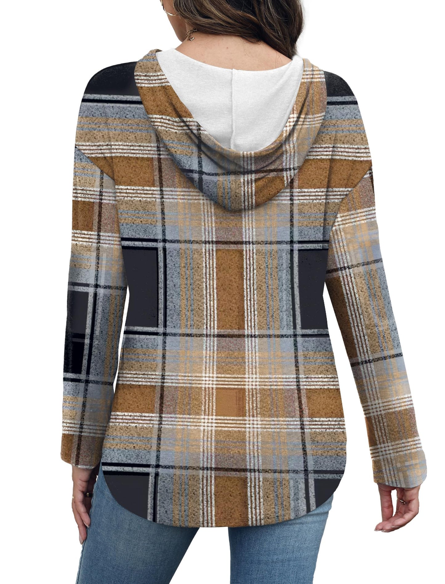 Chocolate Brown Fall Clothes for Women 2025 Winter Clothing Long Sleeve Tunic Tops Soft Hoodies Pullover Oversized Sweatshirts Plaid L