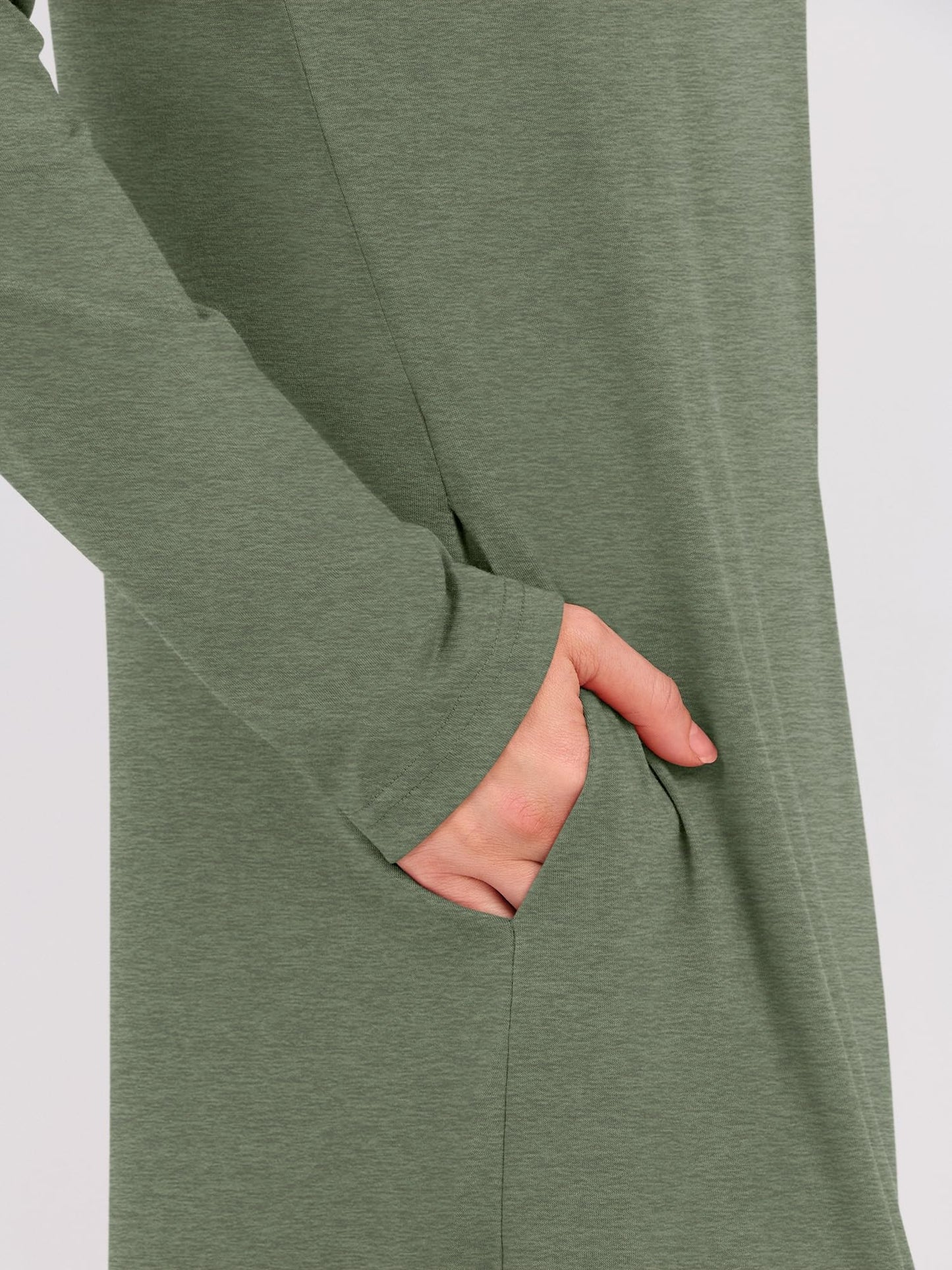 ANRABESS Women's Long Sleeve Maxi Dresses 2025 Fall Outfits Casual Loose Split Travel Vacation T Shirt Dress with Pockets Sage Green Large