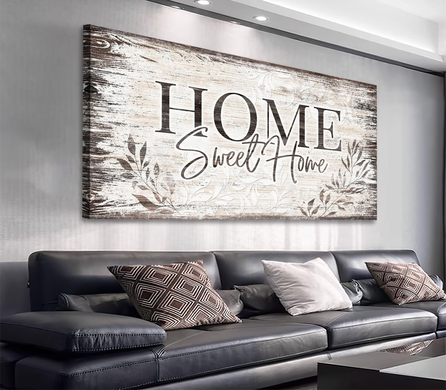 arteWOODS Home Sweet Home Wall Art Sign Large Dark Brown Farmhouse Wall Sign for Living Room Decoration Wooden Board Design Canvas Prints Modern Rustic Artwork Leaf Pictures Wall Decor 20" x 40"