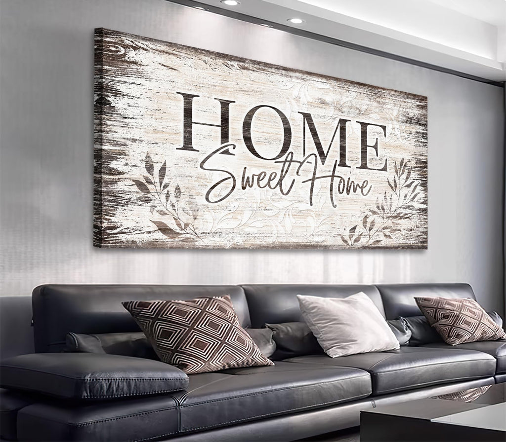arteWOODS Home Sweet Home Wall Art Sign Large Dark Brown Farmhouse Wall Sign for Living Room Decoration Wooden Board Design Canvas Prints Modern Rustic Artwork Leaf Pictures Wall Decor 20