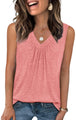 OFEEFAN Tank Top for Women Loose Fit Summer Clothes V Neck Ruched Women's Tees and Tanks Causal Tunic Trendy Coral L