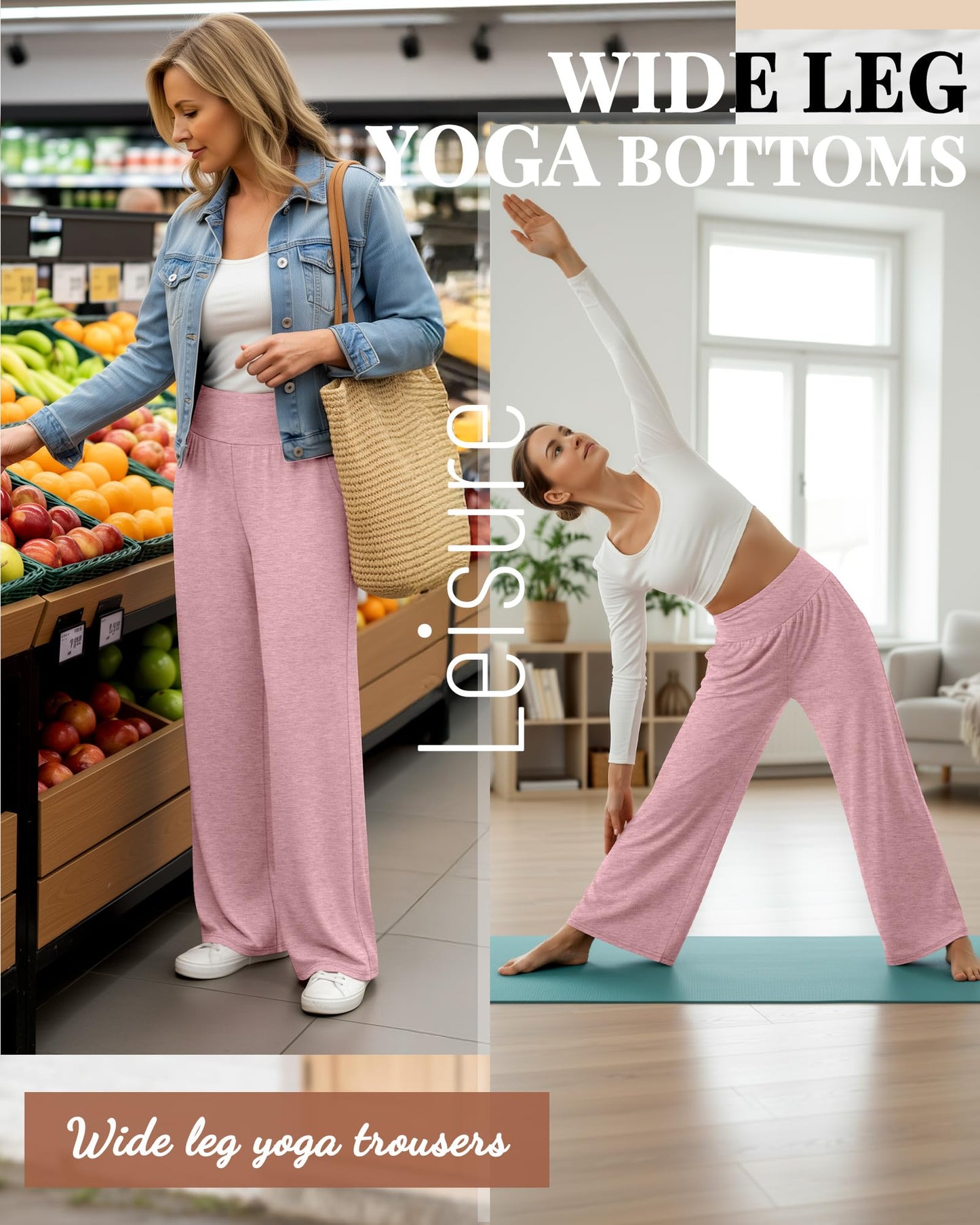 Neer 3 Pack Women's Wide Leg Yoga Pants, Comfy Lounge Pants with Pockets Ladies' Stretch Sweatpants Elastic Waist Joggers(Small,Black, Dark Gray, Pink)