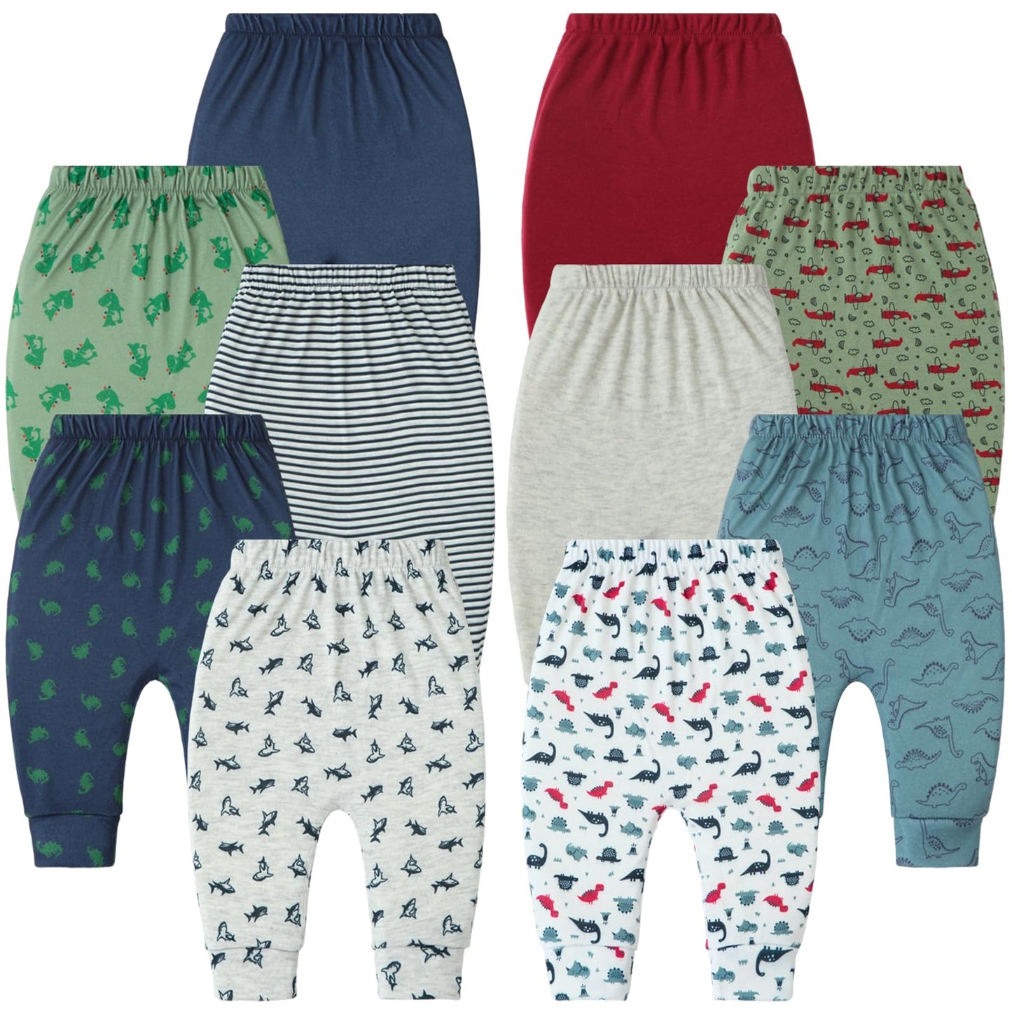 Hakochia Soft and Comfy 100% Cotton Baby Pants for Baby Boys and Girls with Ample Diaper Room 0-12 Months (US, Age, 9 Months, Blue)