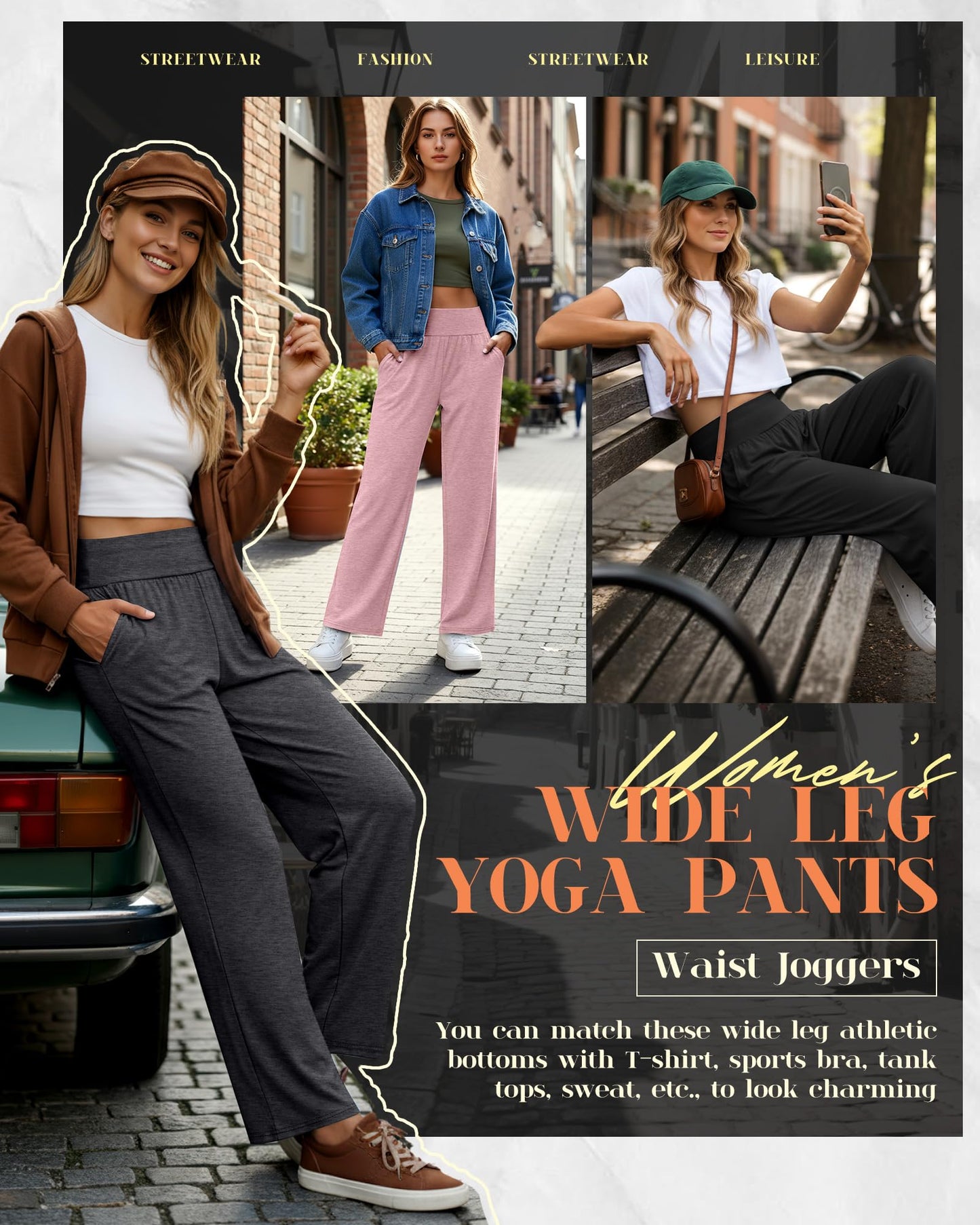 Neer 3 Pack Women's Wide Leg Yoga Pants, Comfy Lounge Pants with Pockets Ladies' Stretch Sweatpants Elastic Waist Joggers(Small,Black, Dark Gray, Pink)