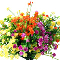 12 Bundles Artificial Flowers Outdoor, UV Resistant Faux Artificial Plants Shrubs Plastic Flower Bulk for Hanging Planter Porch Window Home Wedding Fall Summer Decor (Yellow, Orange, Fuchsia)