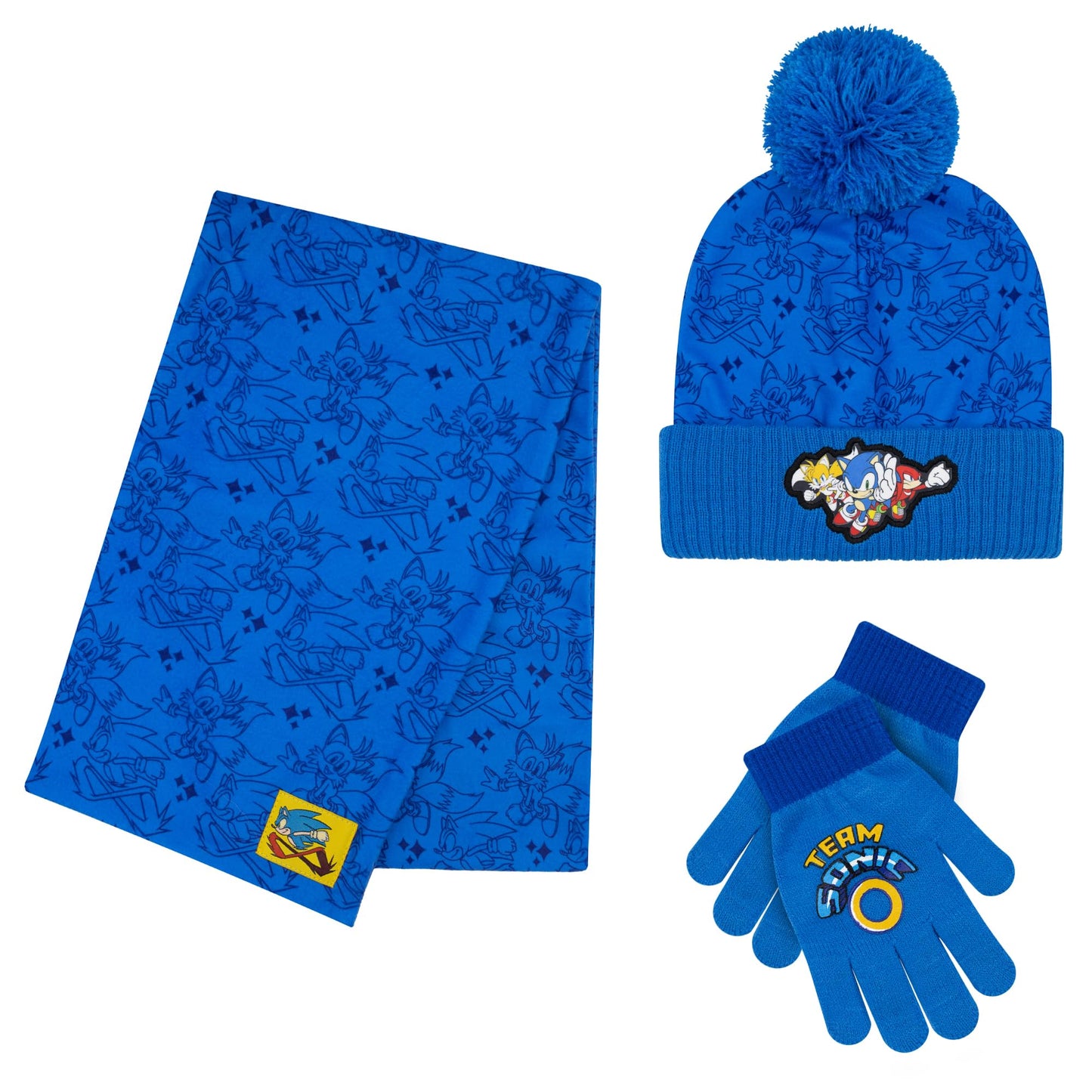 Accessory Supply Blue Sonic Winter Hat and Gloves Set for Boys Ages 5-13