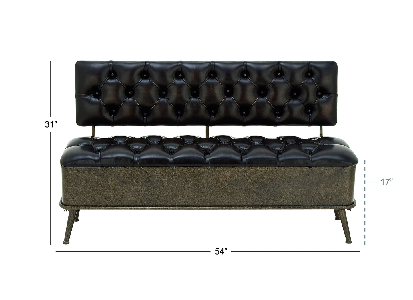 Deco 79 Metal Room Storage Bench Entryway Bench with Tufted Faux Leather, Bench 54" x 19" x 31", Bronze
