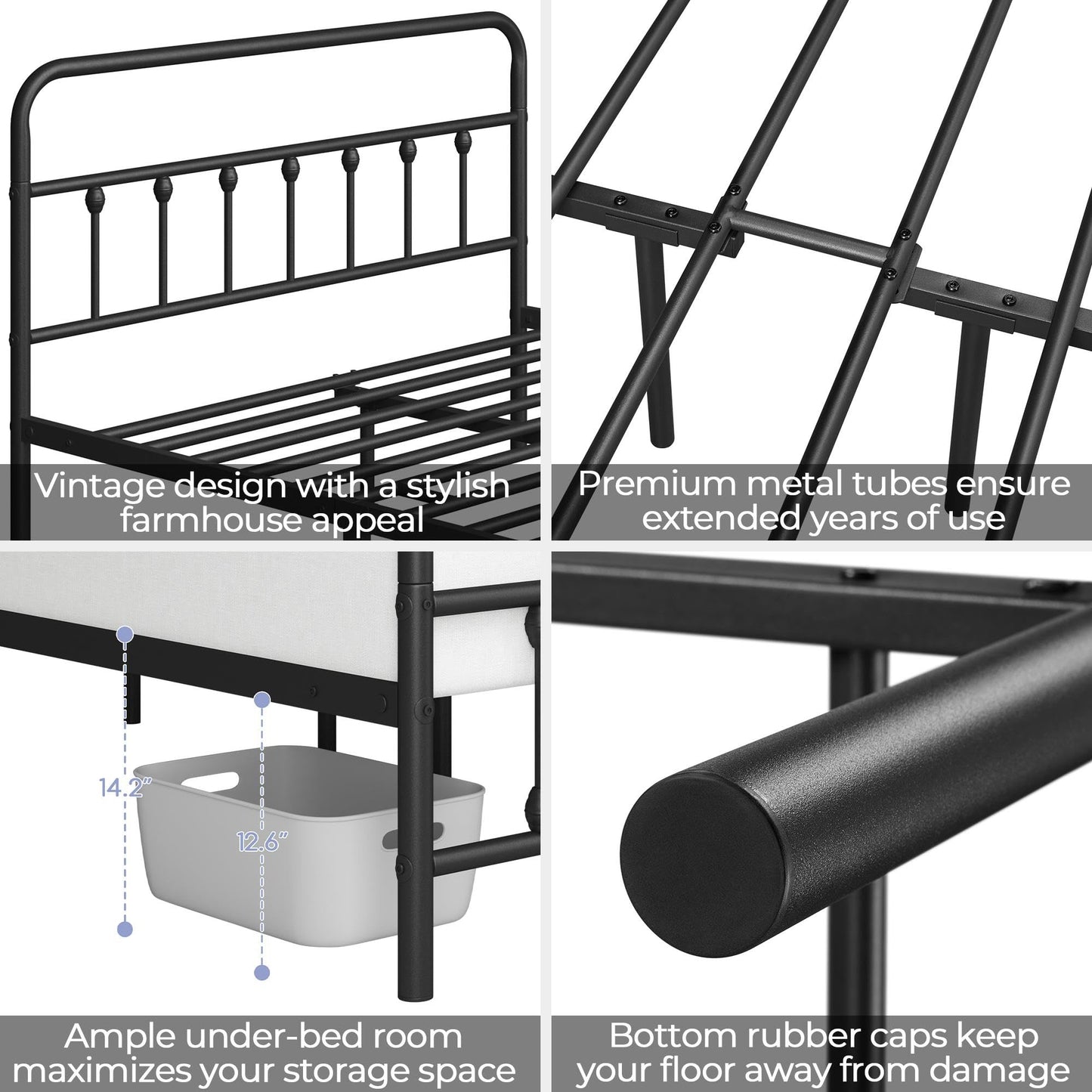 Yaheetech Classic Metal Platform Bed Frame Mattress Foundation with Victorian Style Iron-Art Headboard/Footboard/Under Bed Storage/No Box Spring Needed/Queen Size Black