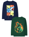 The Children's Place boys The Children's Place Long Sleeve Graphic T- 2-pack T Shirt, Dino/Shark, Large US