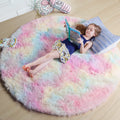 Amdrebio Rainbow Fluffy Rugs for Girls Bedroom 4ft,Unicorn Room Decor,Pastel Round Rug for Kids, Shag Carpet for Nursery, Soft Play Mat for Baby, Fuzzy Area Rug for Living Room,Plush Rug for Playroom