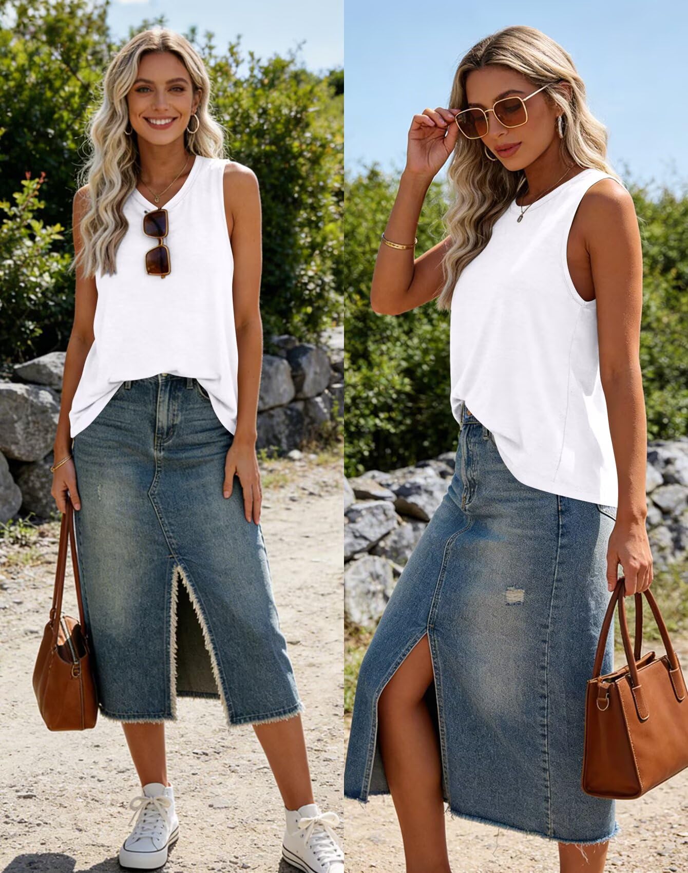 Bliwov Womens Summer Tank Tops Beach Vacation Casual Sleeveless Shirts Spring Fashion Outfits Workout Loose Fit Tees Blouses White